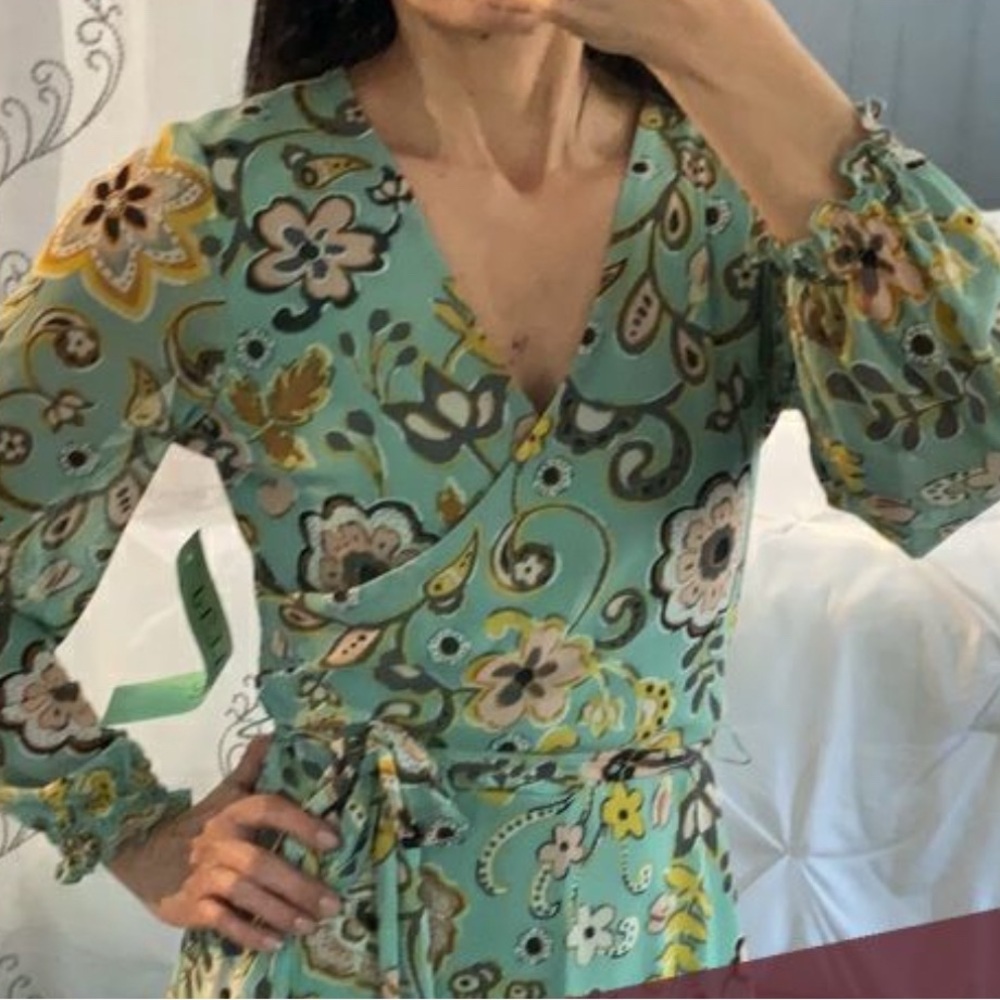 NWT Allison Brittney Floral V-Neck Maxi Dress - Green and Yellow